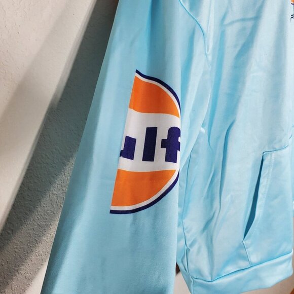 Gulf Porsche 2XL Pull Over Hoodie Sweatshirt Kangaroo Pouch Light Blue & Orange - Picture 9 of 11